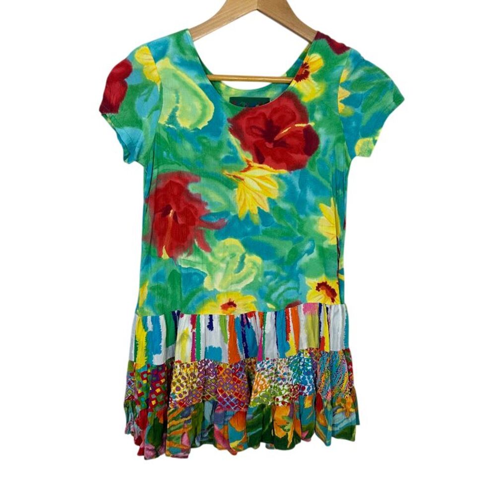 Jams World Girls Hattie Dress M Colorful Floral Patchwork Drop Waist Rayon